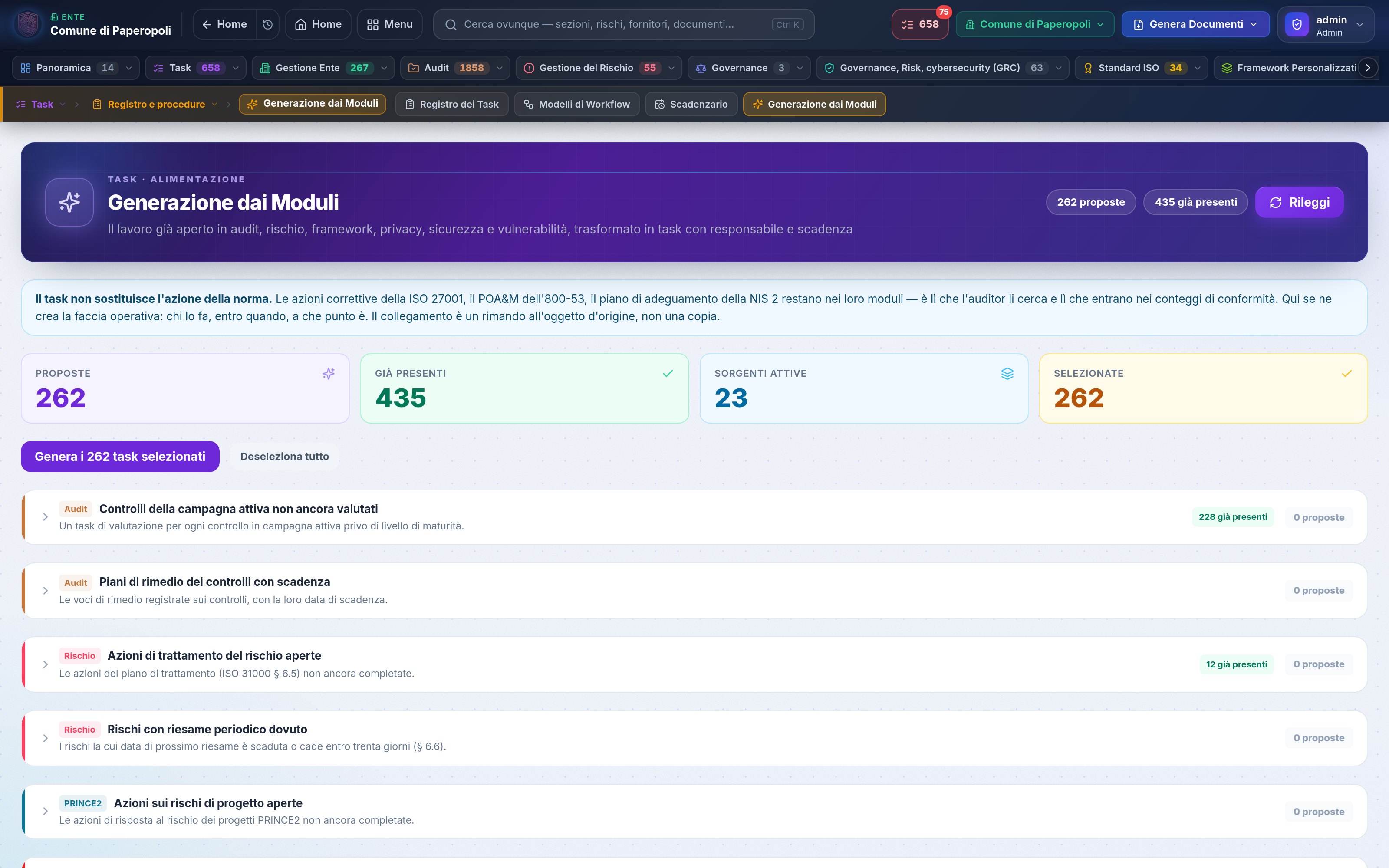 Generazione dei task dai moduli